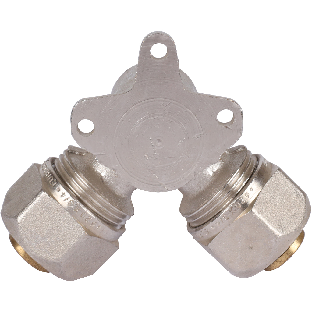 Тройник TIEMME с креплением, внутренняя резьба (20х2.0х1/2) для металлопластиковых труб винтовой