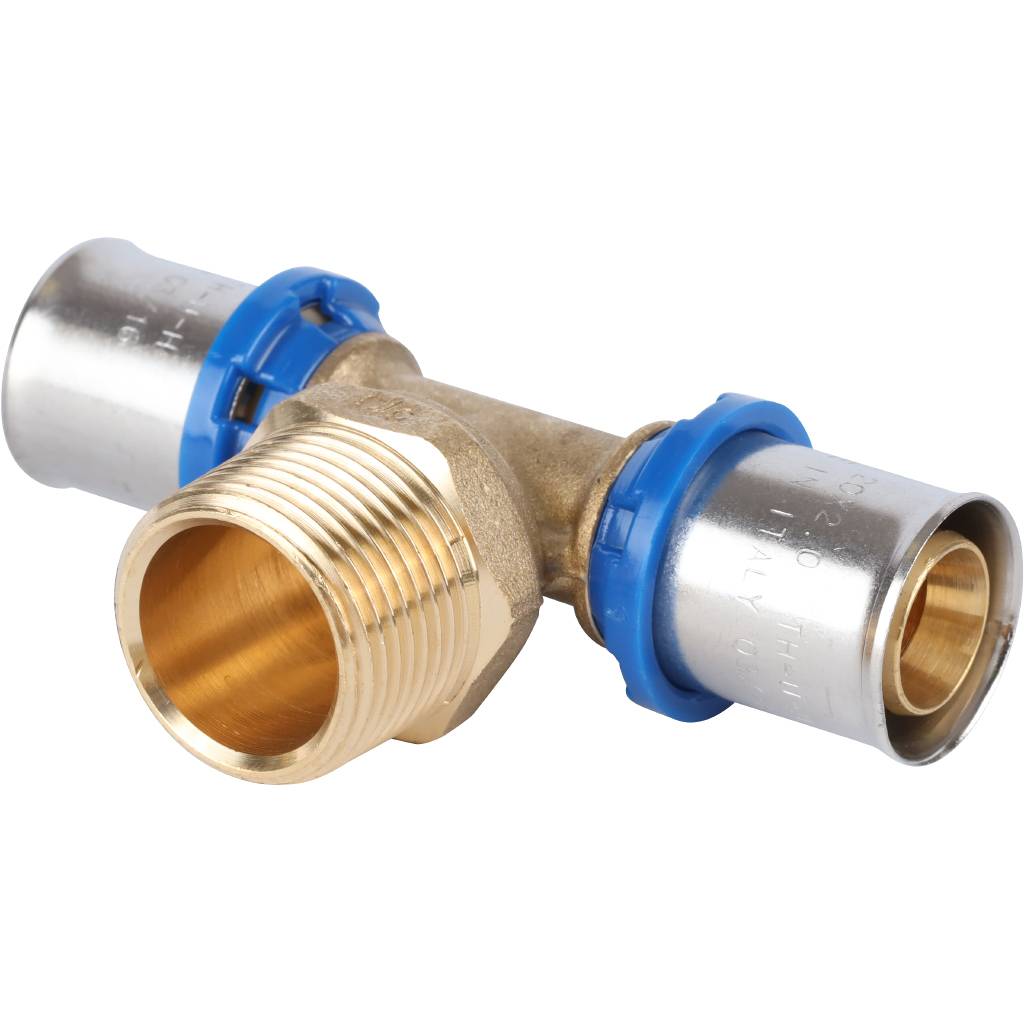 Тройник-переходник APE с наружной резьбой 20х3/4 х20 для металлопластиковых труб прессовой, ARL2004202