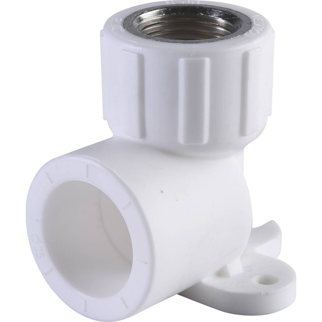 Угольник Политэк 25х1/2 с внутренней резьбой с креплением для полипропиленовых труб под сварку (цвет белый), 9400082512