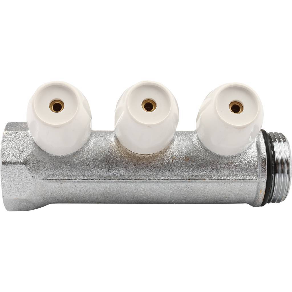 Коллектор с регулировочными вентилями TIEMME 1 х1/2 на 3 выхода (хром.)
