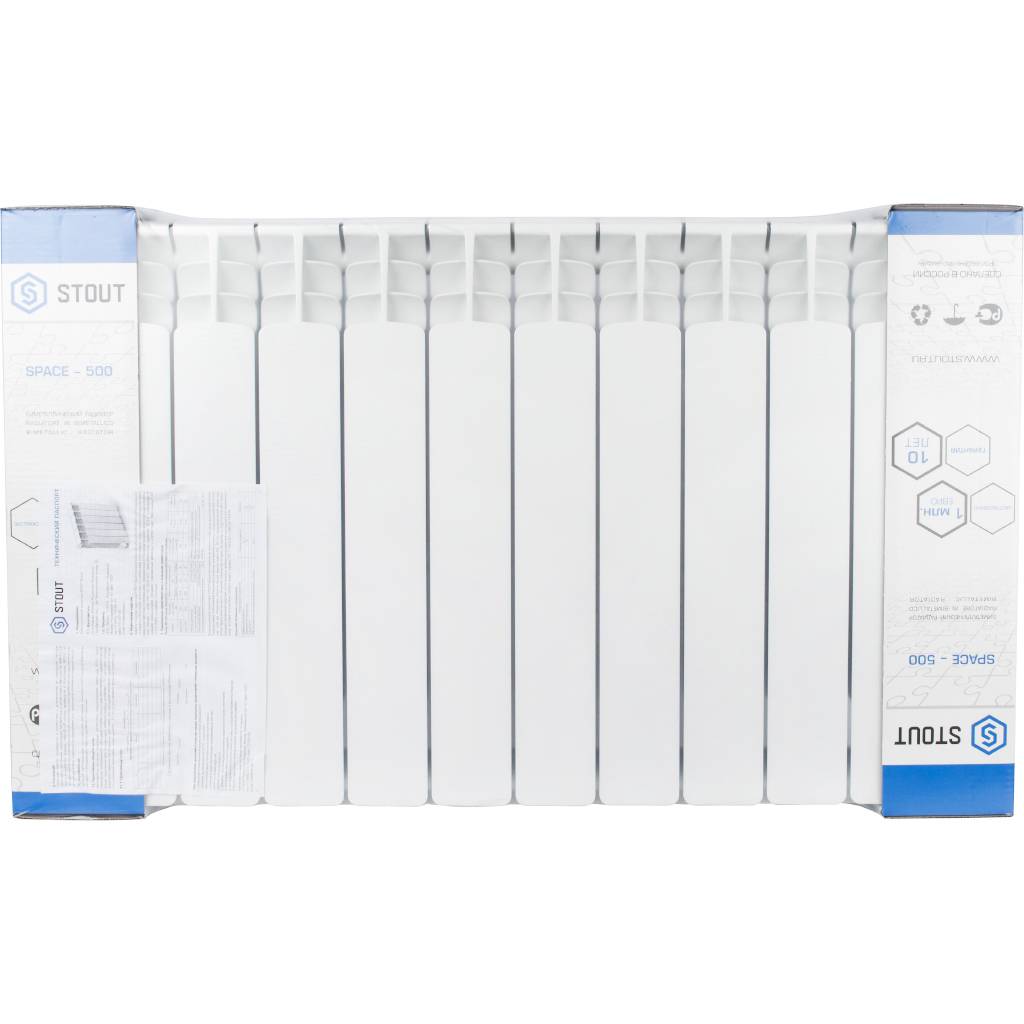 Радиатор биметаллический STOUT Space 500 12 секций боковое подключение RAL9016, SRB-0310-050012