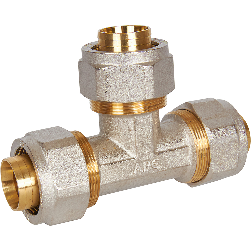 Тройник STOUT равнопроходный 32x32x32 для металлопластиковых труб винтовой, SFS-0009-000032