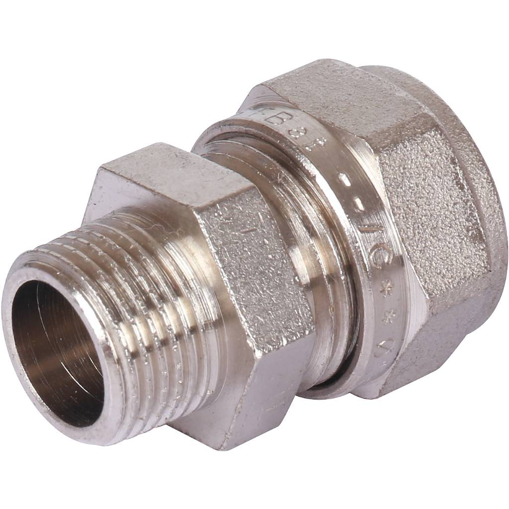 Переходник TIEMME ВР 16х3/8 никелированный для металлопластиковых труб винтовой, 1600069