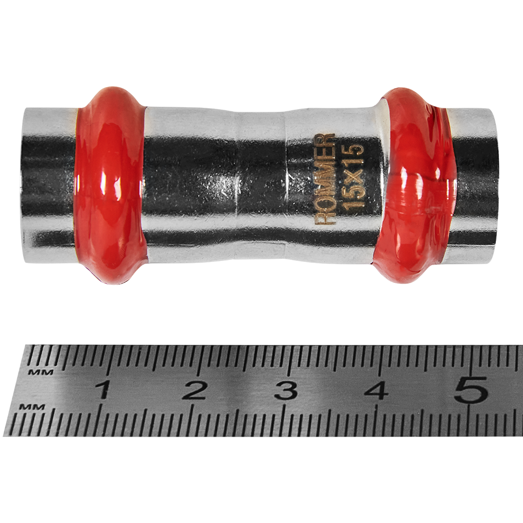 Муфта ROMMER равнопроходная, 15, из нержавеющей стали прессовой