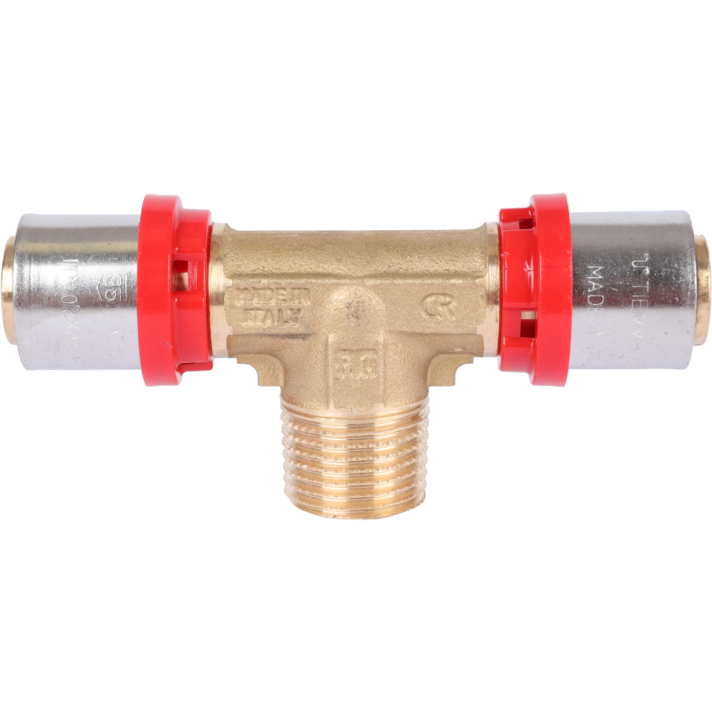 Тройник TIEMME с наружной резьбой 20x1/2x20 для металлопластиковых труб прессовой, 1650092