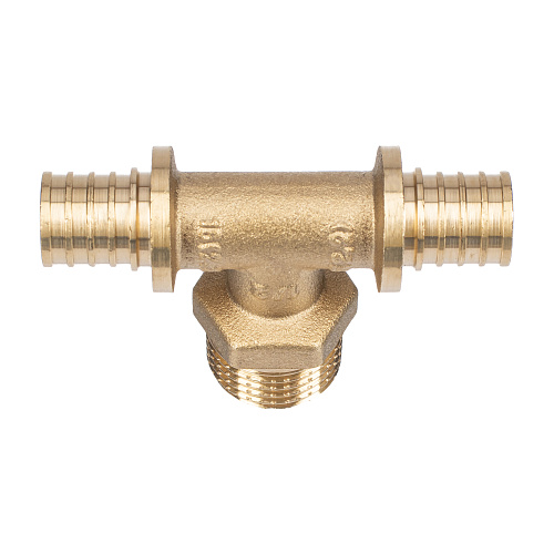 Тройник аксиальный, латунь, наружная резьба,16х1/2, желтый, RTP