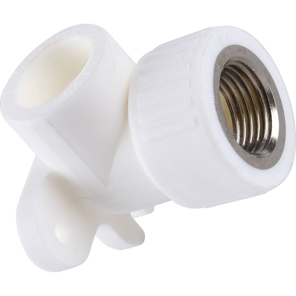 Угольник Kalde с креплением для полипропиленовых труб (внутр. резьба, 20х1/2 )