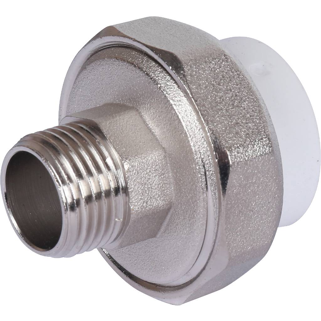 Муфта разъемная с наружной резьбой Политэк 25х1/2 для полипропиленовых труб под сварку (цвет белый), 9800002512