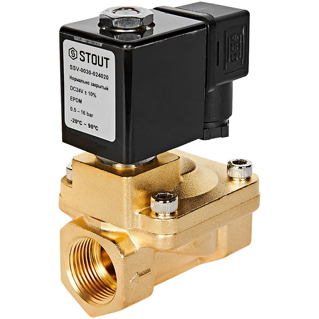 Клапан соленоидный (электромагнитный) STOUT непрямого (пилотного) действия НЗ 24В G3/4 SSV-0030-024020