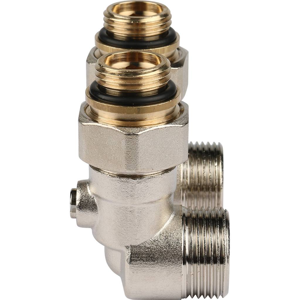 Пара шаровых кранов РЕХАУ RAUTITAN с соед. нип. G 1/2xG 3/4, угловой (никелирован.), 12407371001