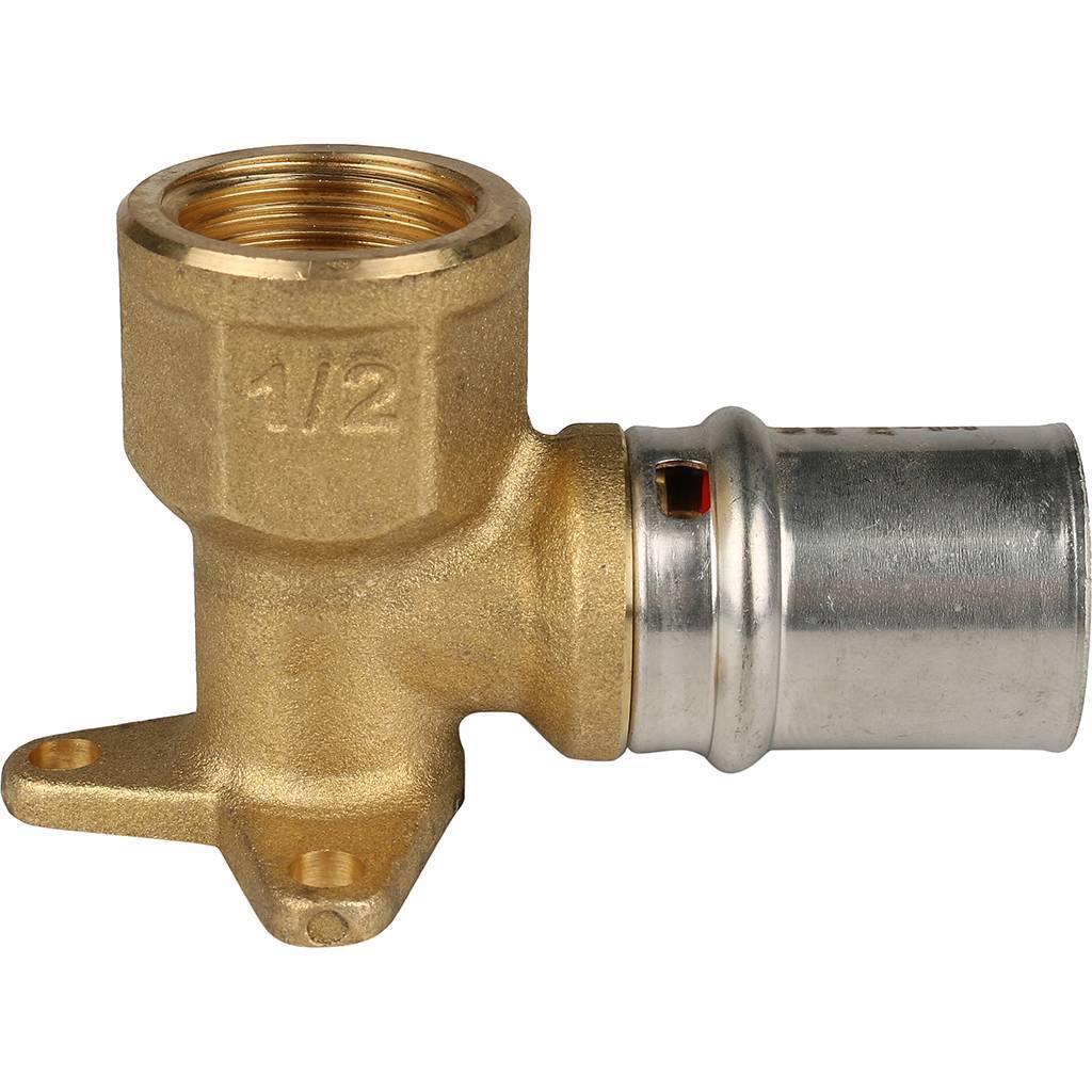 Угольник STOUT настенный с креплением короткий 1/2 х20 для металлопластиковых труб прессовой, SFP-0018-001220