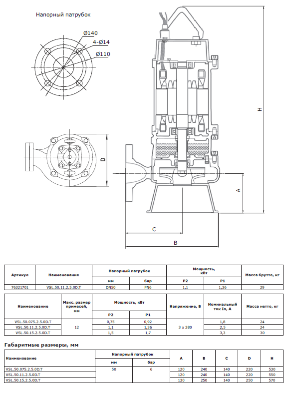 Насос погружной VANDJORD VSL.50.11.2.5.0D.T, 76321701