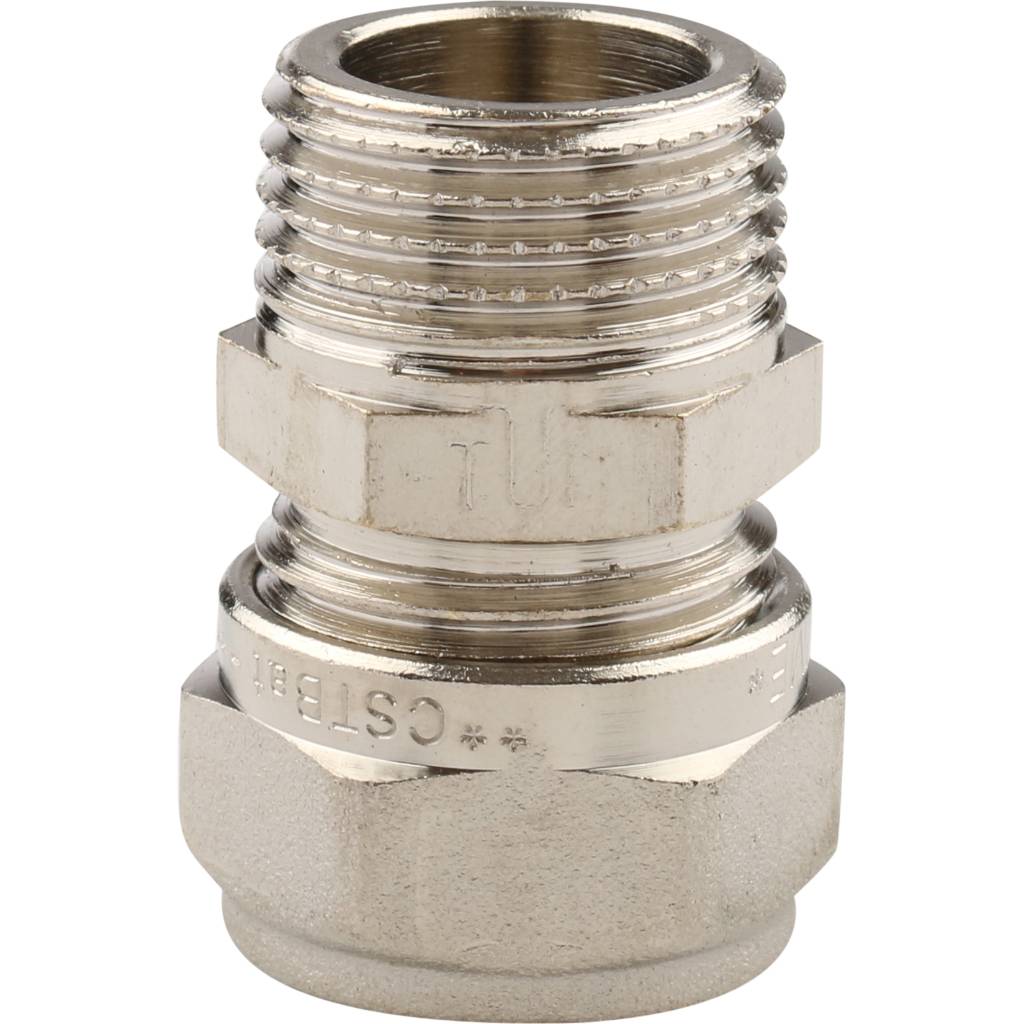 Муфта TIEMME с наружной резьбой (16х2.0х1/2) для металлопластиковых труб винтовой, 1600001