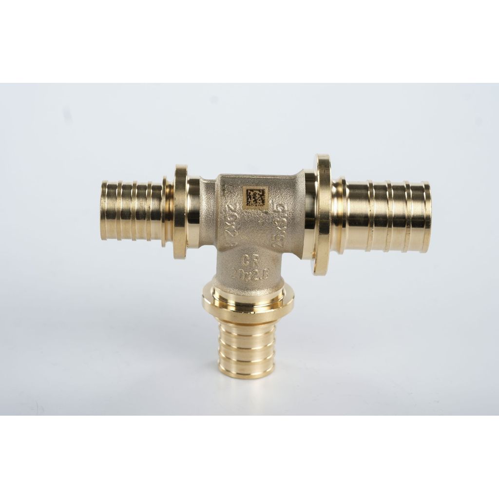 Тройник РЕХАУ с уменьшенным боковым и торцевым проходами 25-20-20 MX для труб из сшитого полиэтилена аксиальный