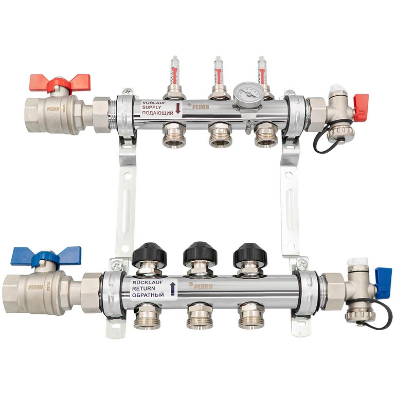 Комплект коллекторов с шаровыми кранами РЕХАУ HKV-D 3 контура
