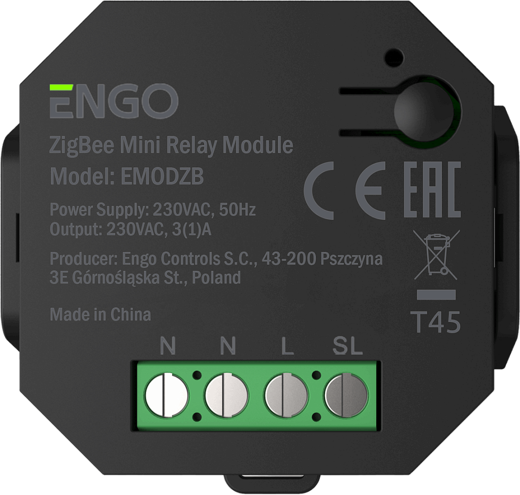 Беспроводное мини реле ENGO Controls EMOD-ZB со встроенным репитером, 230В, ZigBee