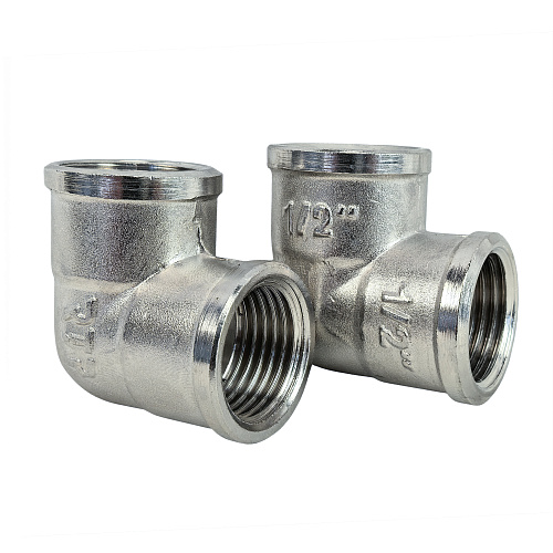 Угольник, латунь, внутренняя/внутренняя резьба 1/2х90°, никель, РТП