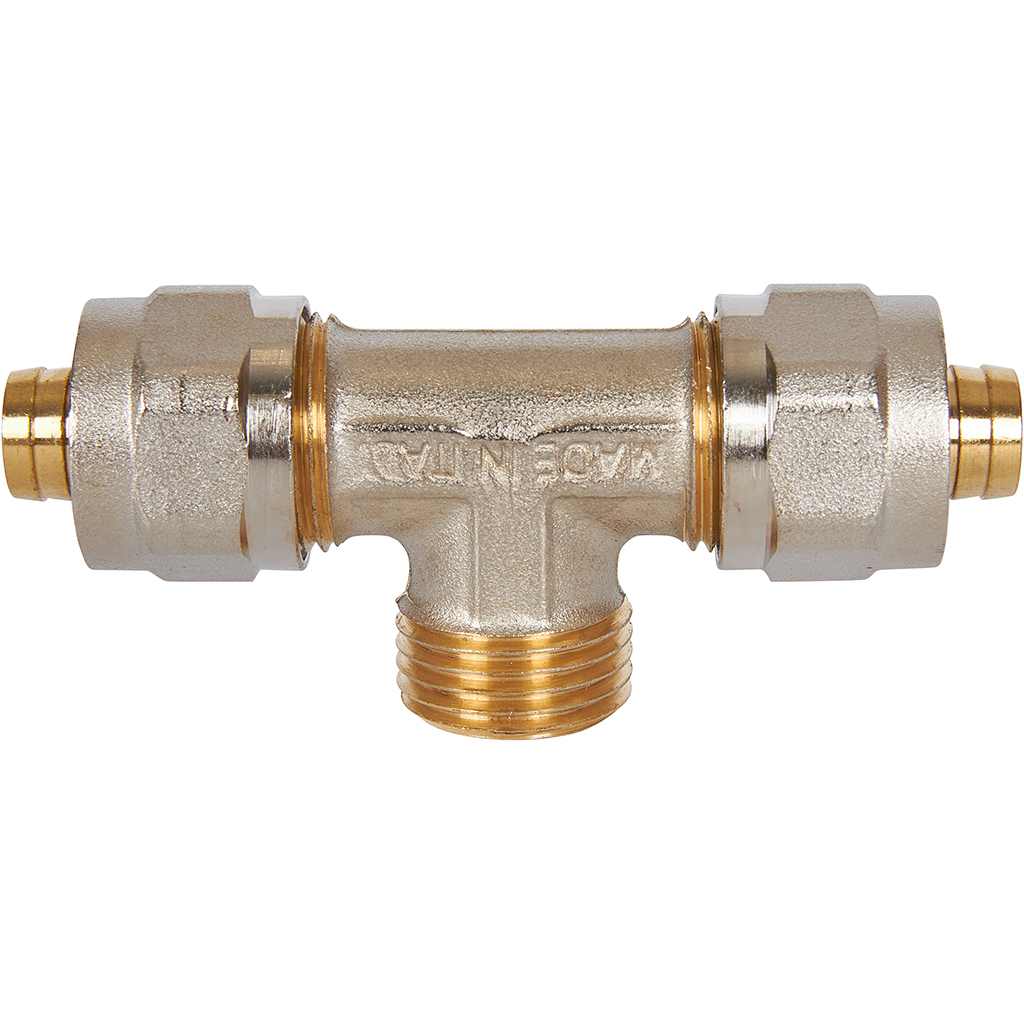 Тройник-переходник STOUT с наружной резьбой 1/2 х16 для металлопластиковых труб винтовой, SFS-0011-001216