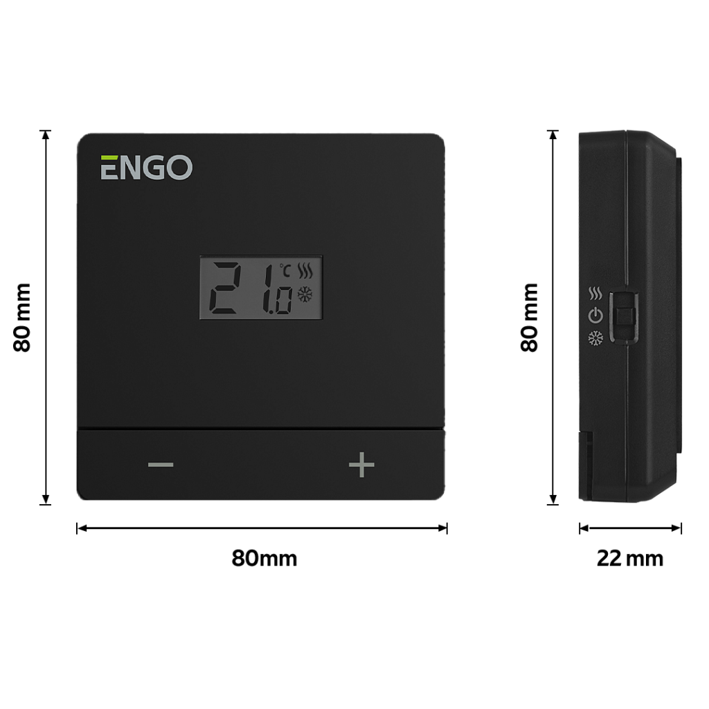 Проводной Терморегулятор ENGO Controls, накладной, на батарейках, черный