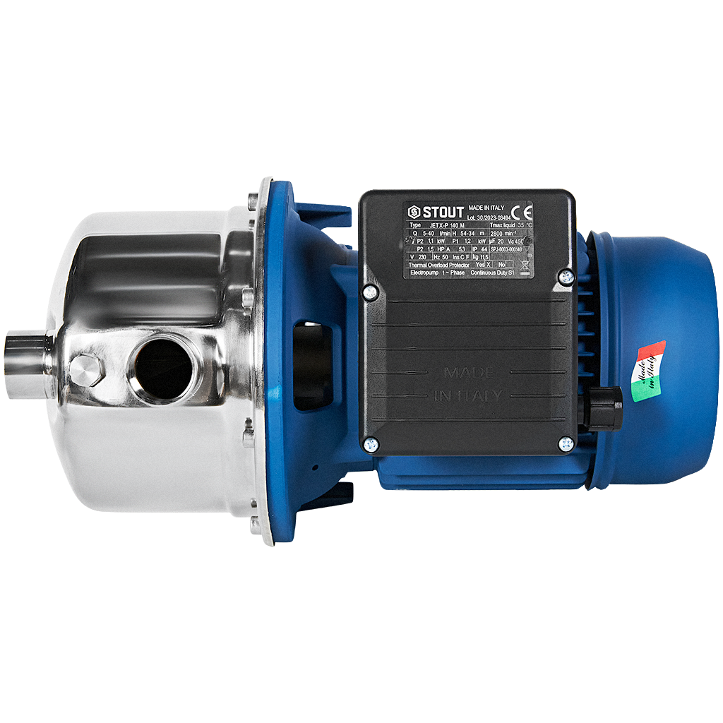 Насос поверхностный STOUT, корпус-нерж.сталь,раб.колесо-норил, Q-40л/мин, H-60,5м