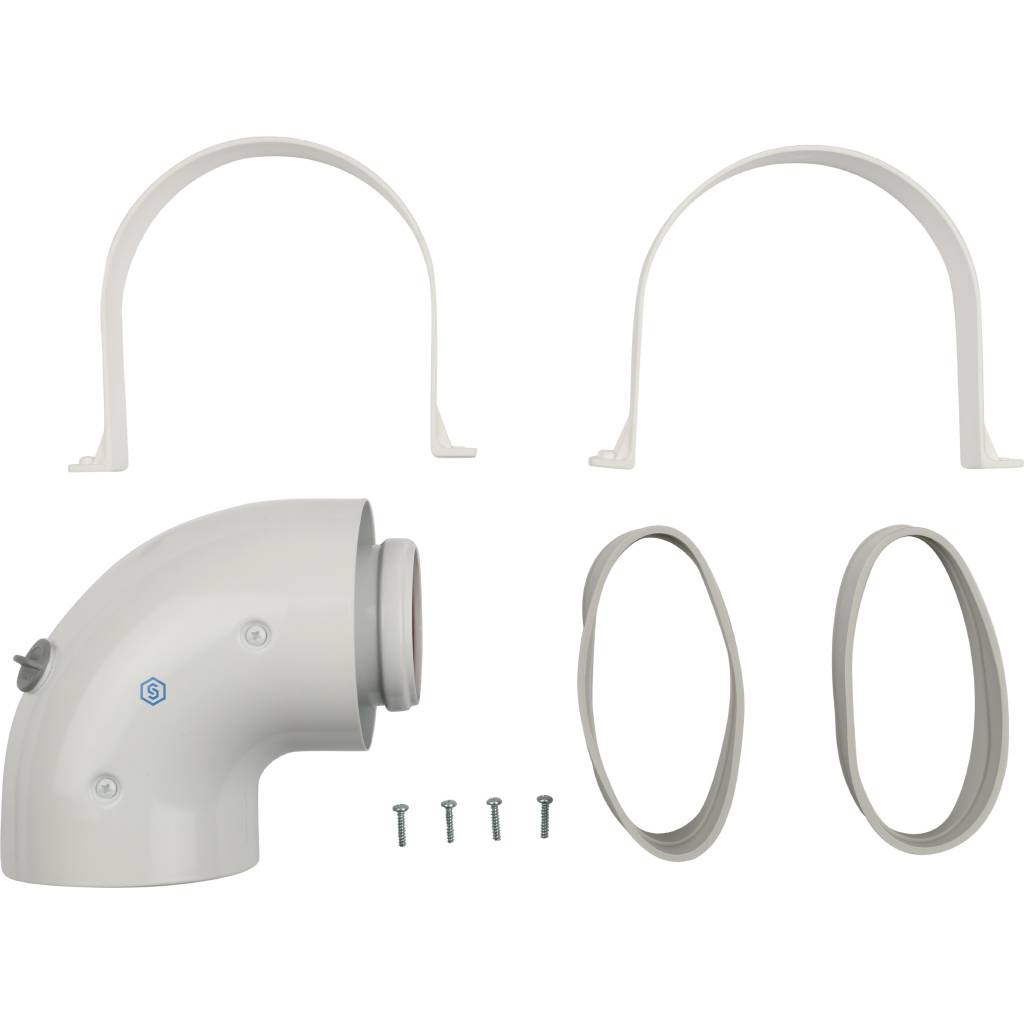 *SCA-6010-210190 STOUT Элемент дымохода DN60/100 адаптер для котла угловой 90° коаксиальный (совместимый с Baxi,Viessmann), SCA-6010-210190