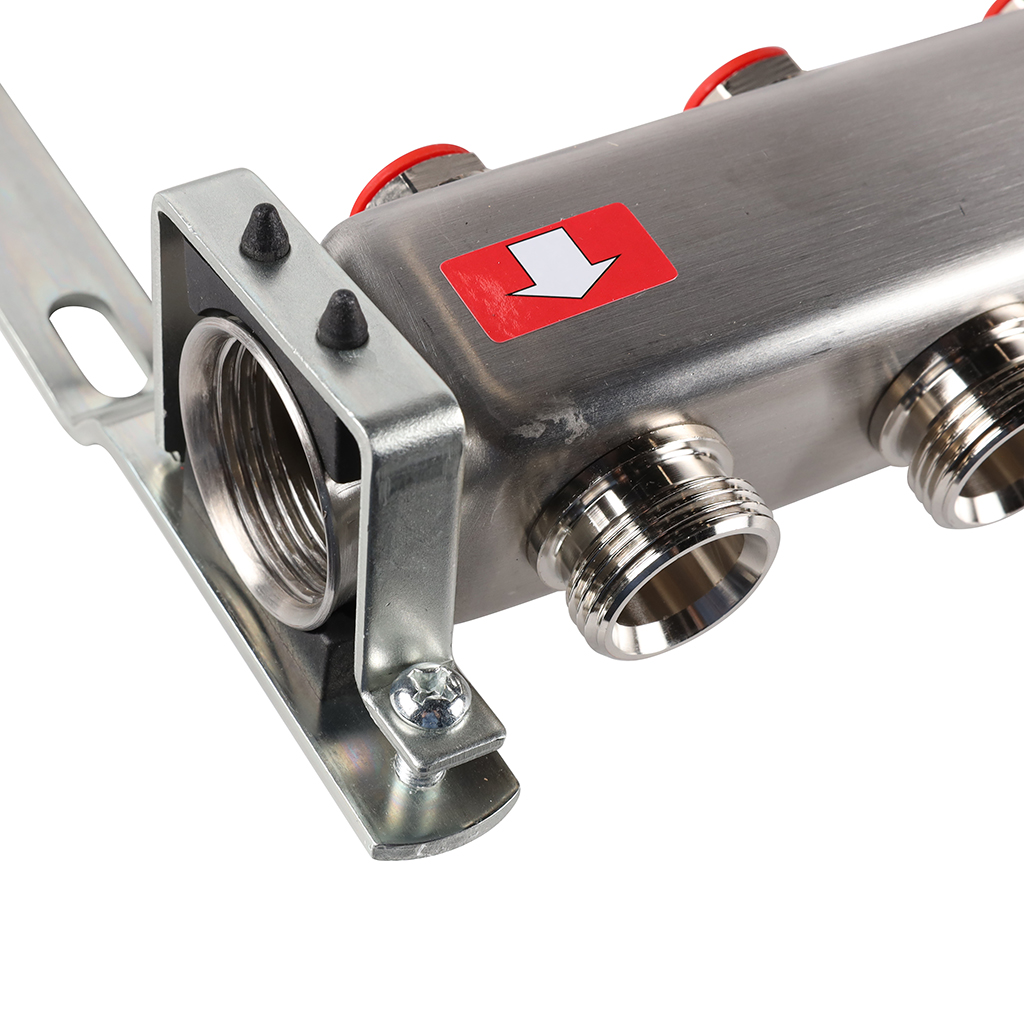 Коллектор из нержавеющей стали без расходомеров ROMMER, с клапаном вып. воздуха и сливом 12 выходов, RMS-3201-000012