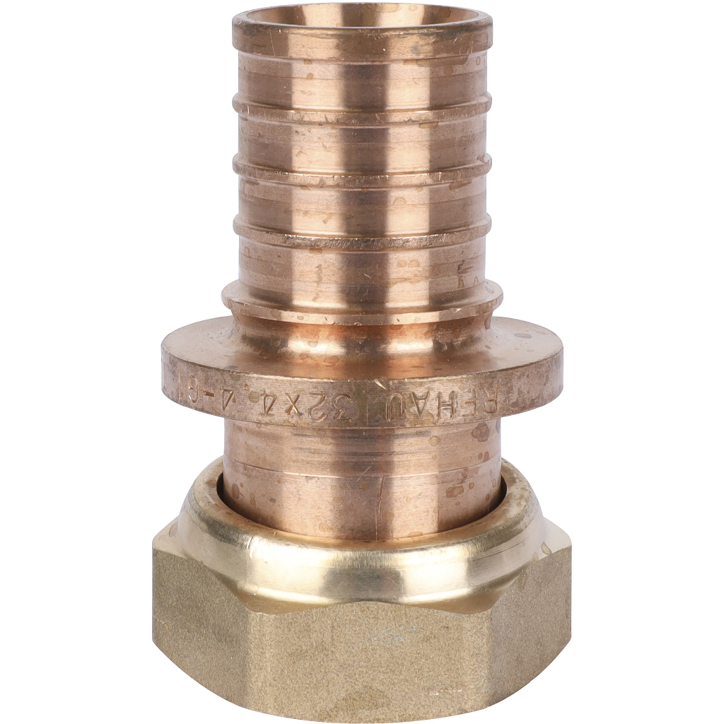 Переходник РЕХАУ RAUTITAN с накидной гайкой 32-G 1 RX+ для труб из сшитого полиэтилена аксиальный, 14563411001