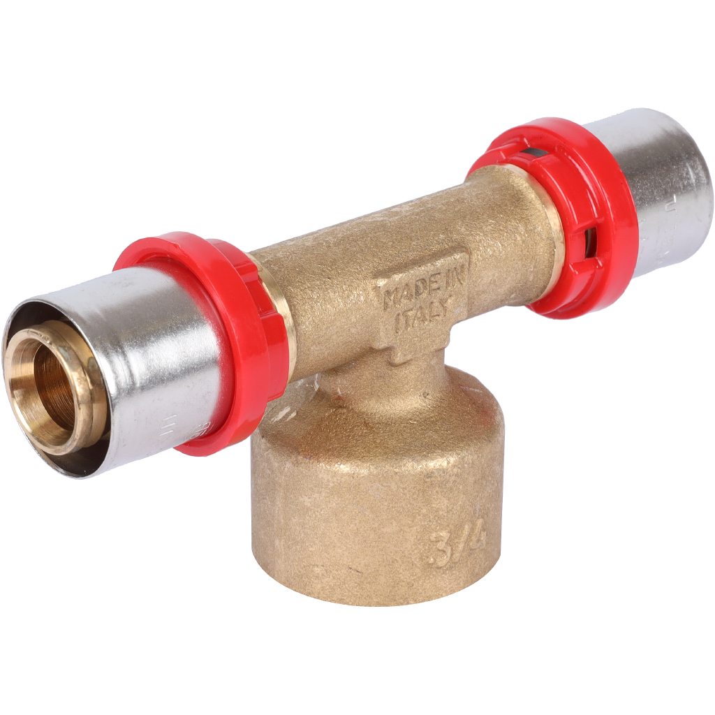 Тройник TIEMME с внутренней резьбой 20х3/4x20 для металлопластиковых труб прессовой, 1650079