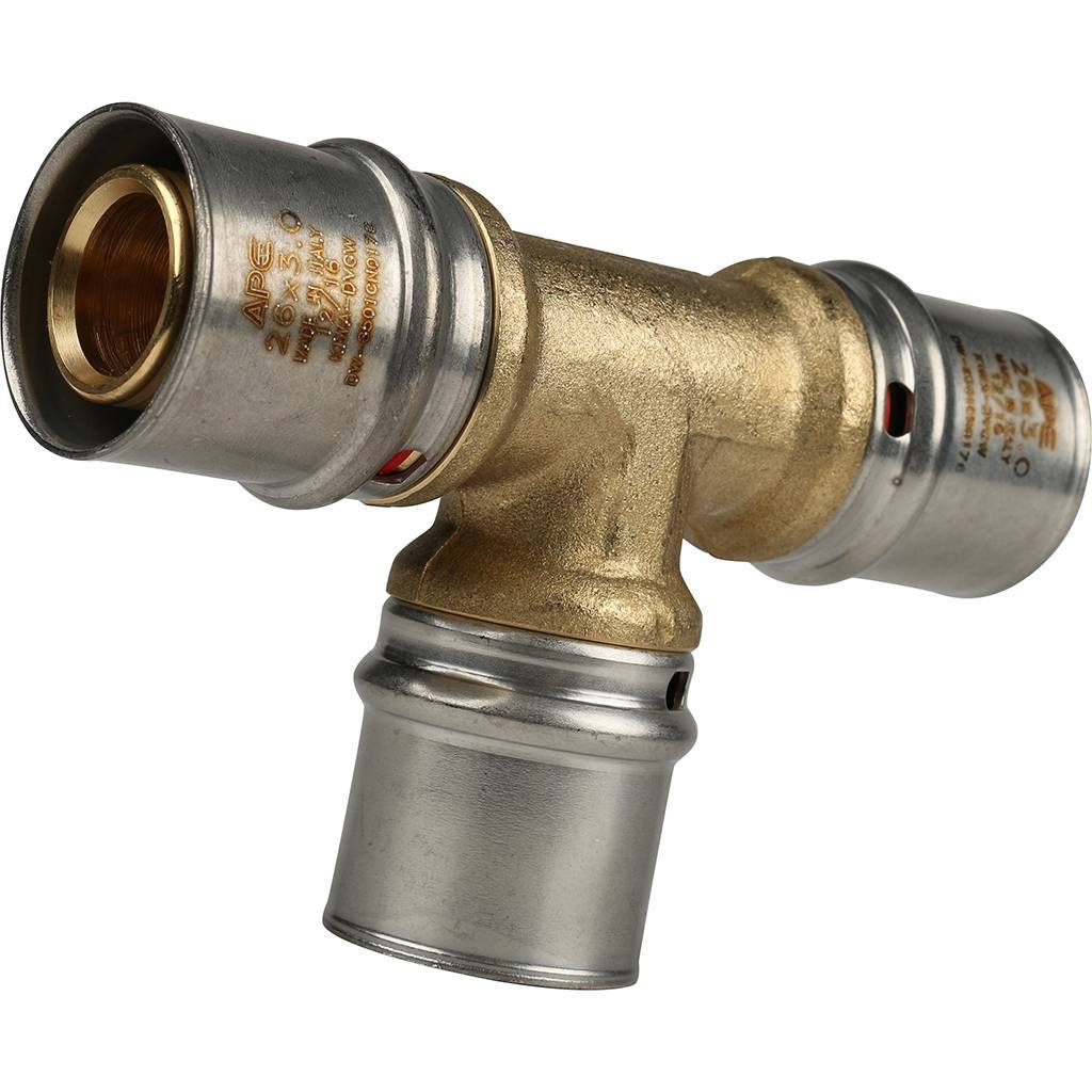 Тройник STOUT равнопроходный 26х26х26 для металлопластиковых труб прессовой, SFP-0006-262626