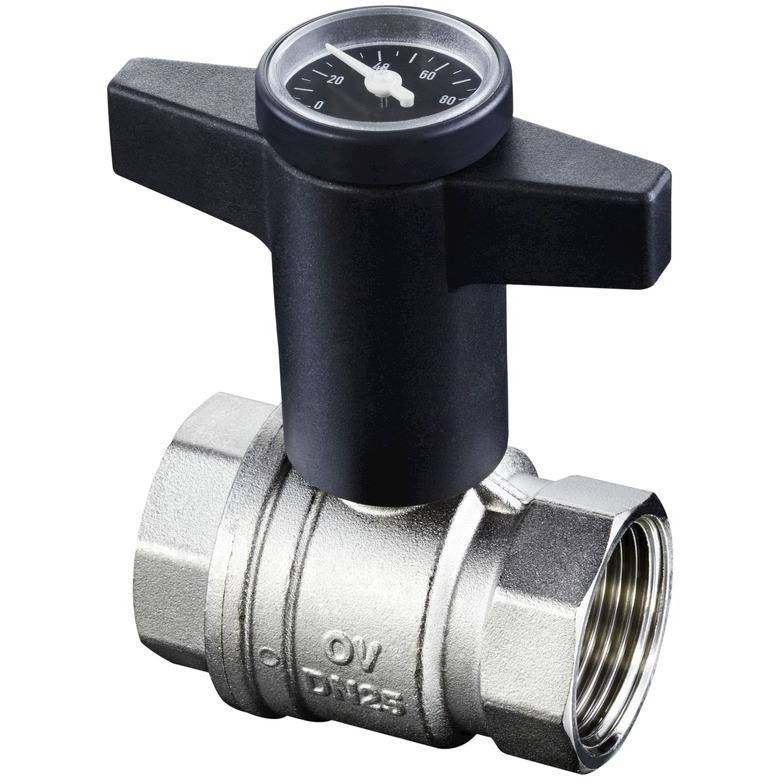 Кран шаровой OVENTROP Optibal с термометром с маховиком, с обеих сторон ВР 3/4