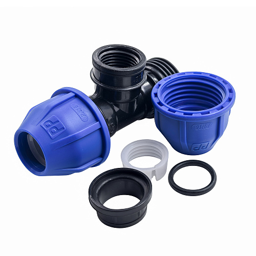 Тройник компрессионный, полипропилен внутренняя резьба 20х 1/2, для полиэтиленовых труб, РТП