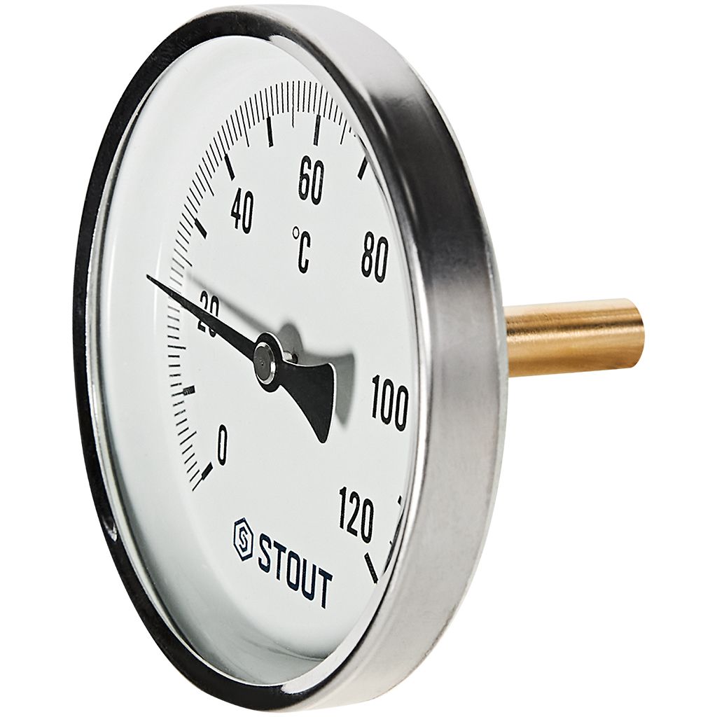 SIM-1001-105015 STOUT Термометр биметаллический осевой с погружной гильзой. Корпус Dn 100 мм, гильза 50 мм 1/2 , 0...120°С