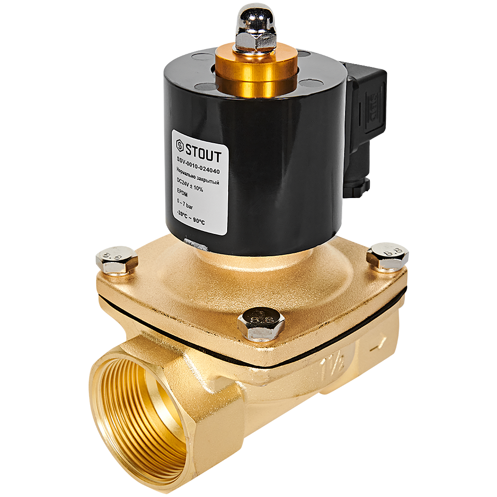 STOUT Клапан соленоидный (электромагнитный) прямого действия НЗ 24В G1 1/2 SSV-0010-024040