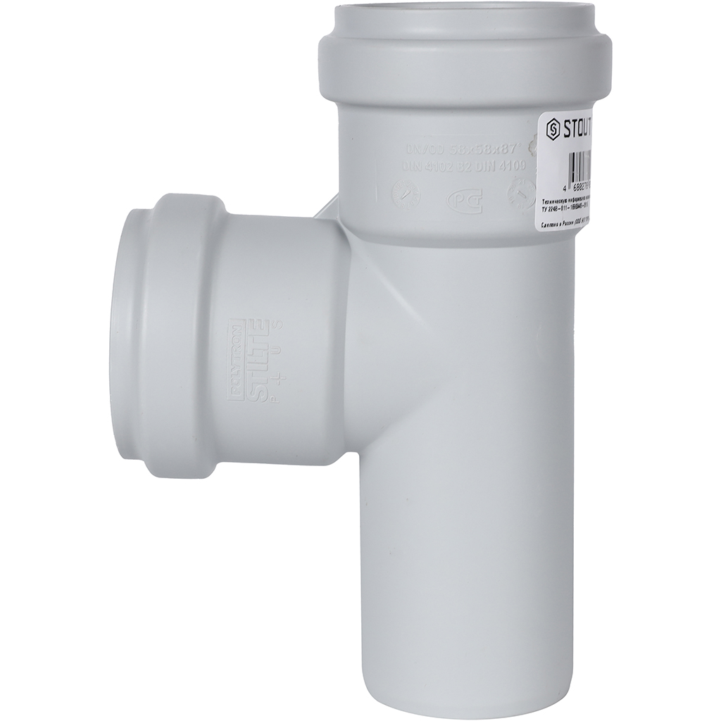 Тройник канализационный бесшумный STOUT D58x58/ 87,5°, SKB-0016-585887
