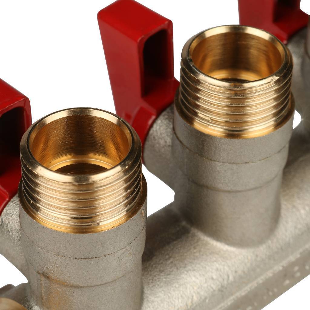 Коллектор с шаровыми кранами STOUT 3/4 , 3 отвода 1/2  (красные ручки)