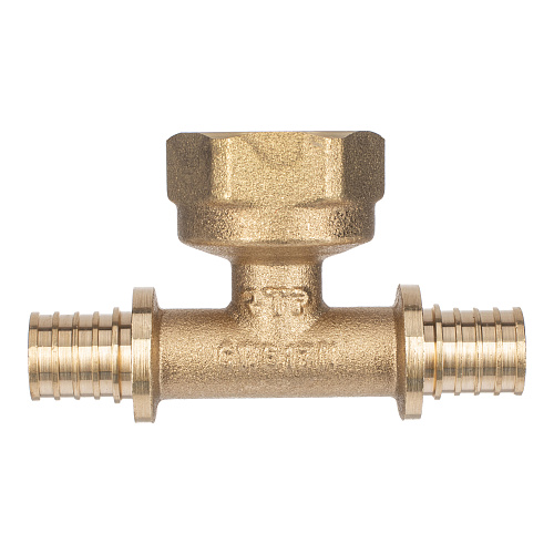 Тройник аксиальный, латунь, внутренняя резьба,16х3/4, желтый, RTP