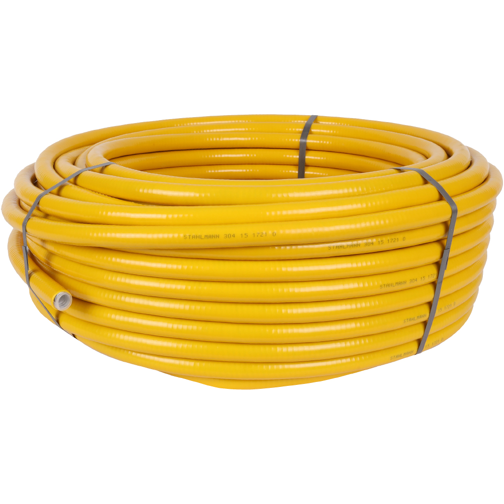 Труба гофрированная из нерж. Стали SS304 Stahlmann 15A, отожженная в оболочке желтая, SP3041502050