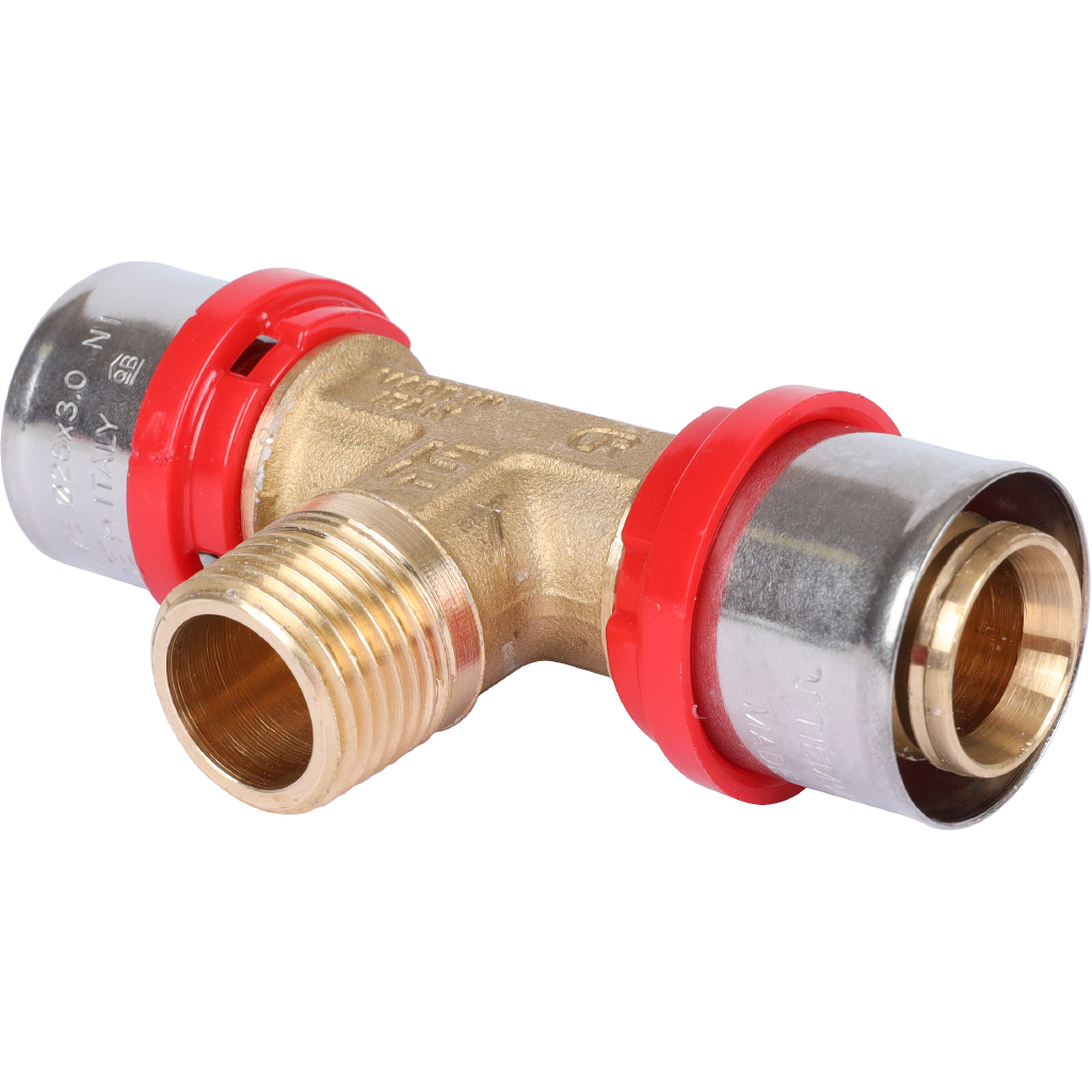 Тройник TIEMME с наружной резьбой 26x1/2x26 для металлопластиковых труб прессовой, 1650149