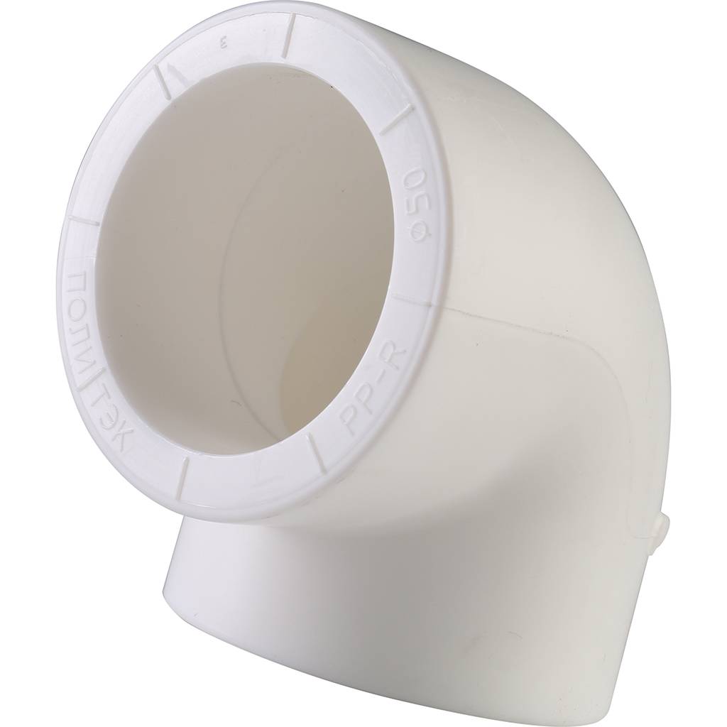 Угольник Политэк d=50 90* для полипропиленовых труб под сварку (цвет белый), 9000000350