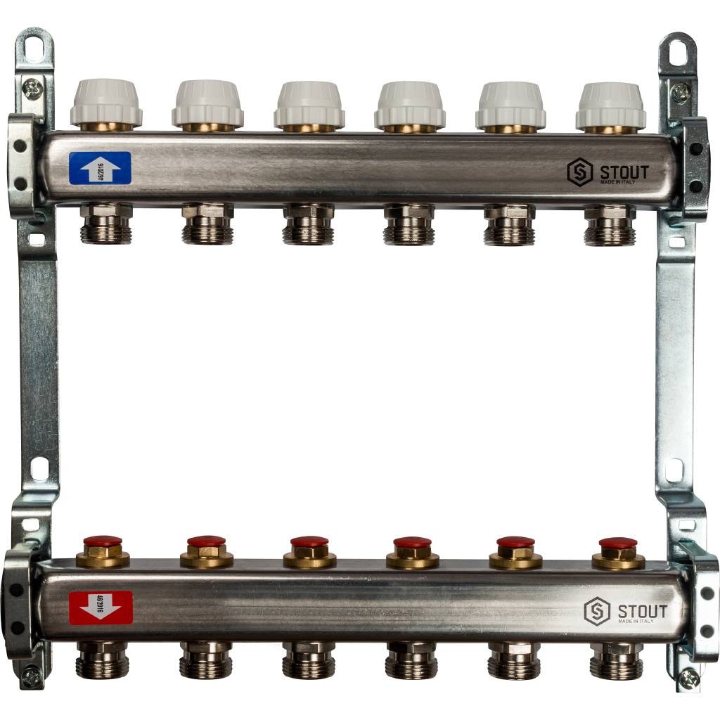 Коллектор из нержавеющей стали без расходомеров STOUT 6 выходов, SMS 0922 000006