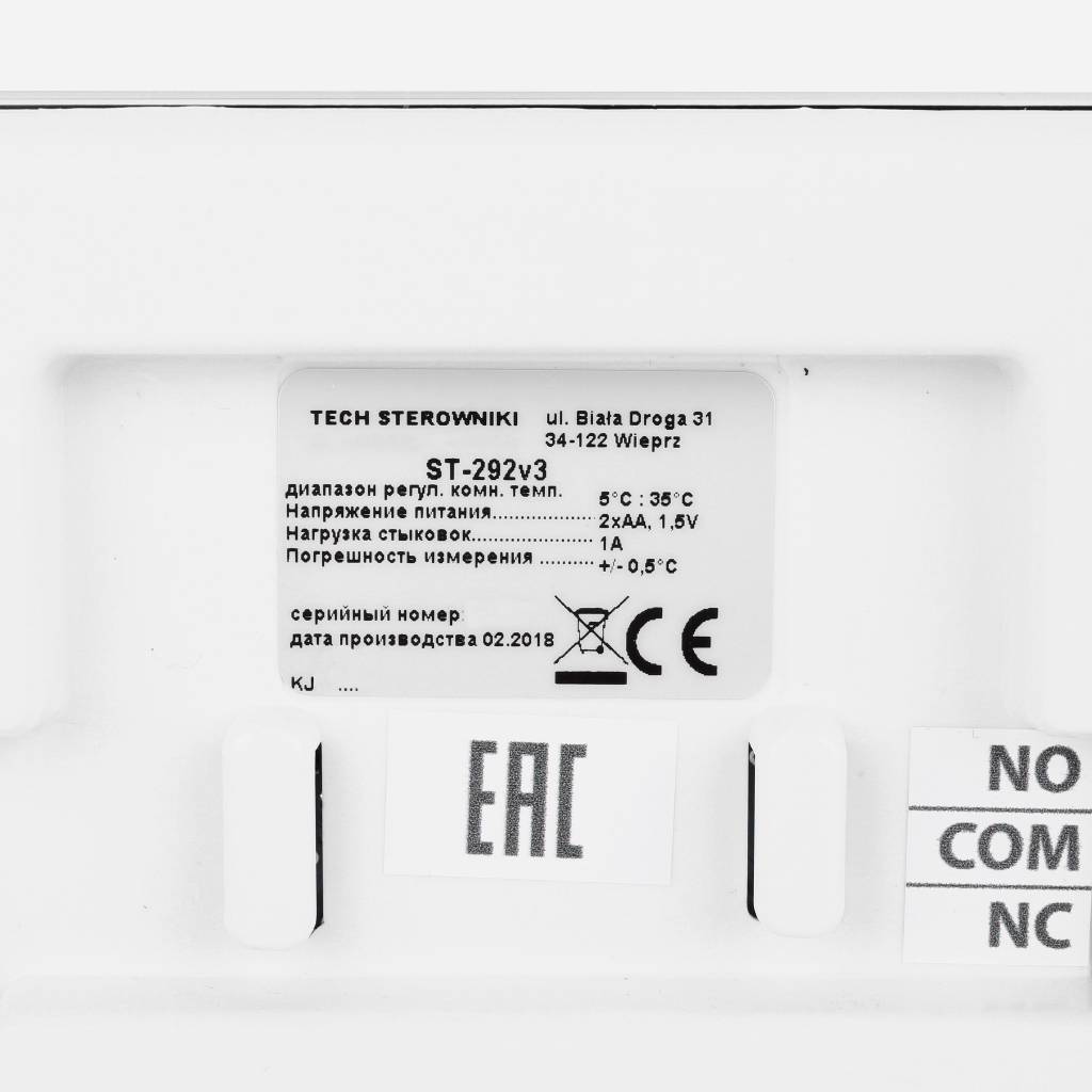Проводной комнатный двухпозиционный терморегулятор, белый TECH ST-292 v 3, WG.11.0432
