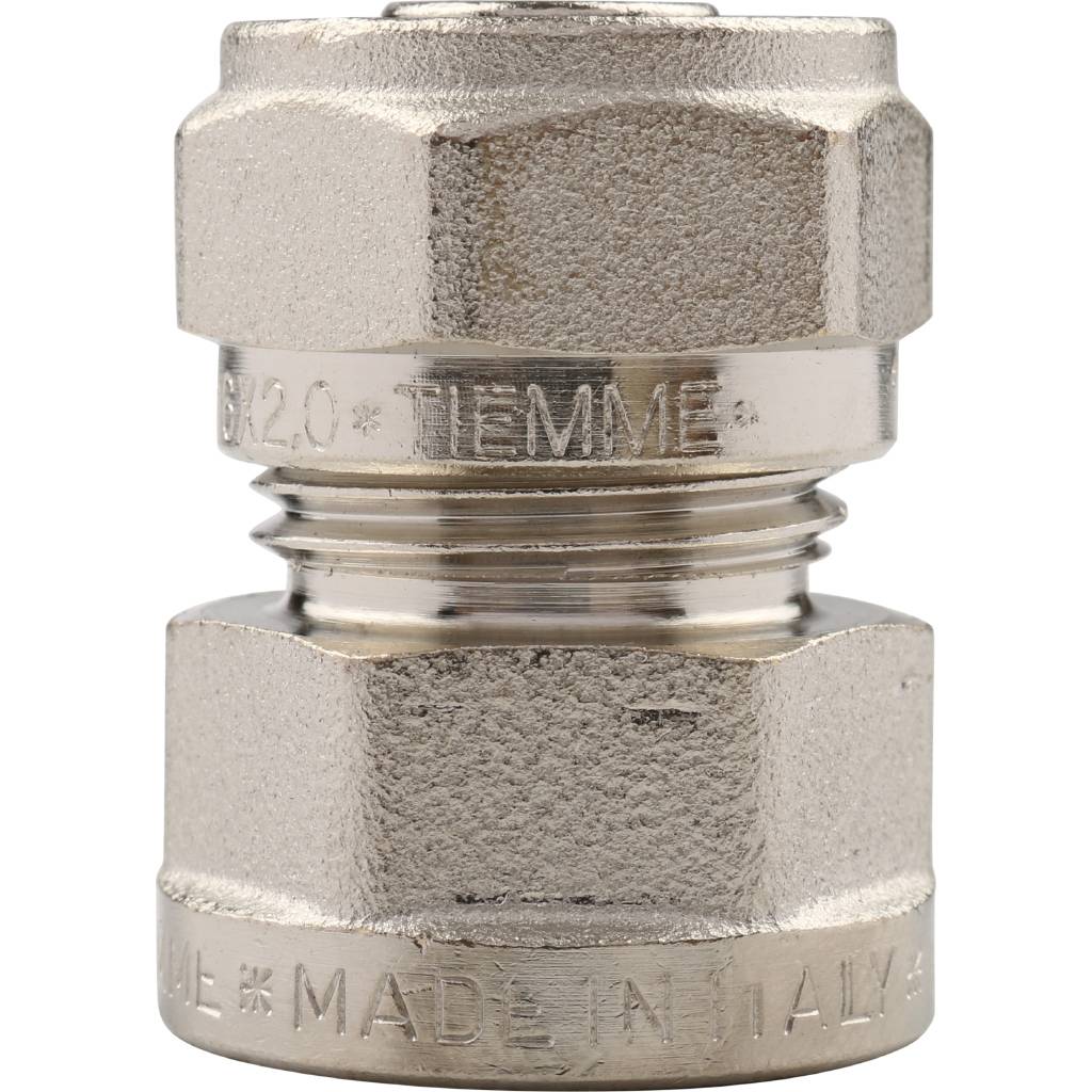 Муфта TIEMME с внутренней резьбой (16х2.0х1/2) для металлопластиковых труб винтовой, 1600004