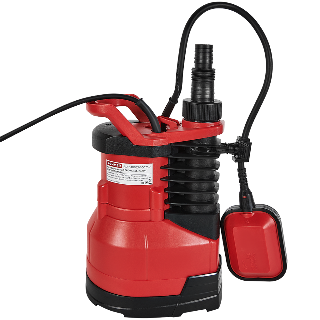 Насос дренажный ROMMER PROFI, кабель 10м, 750 Вт, для чистой воды