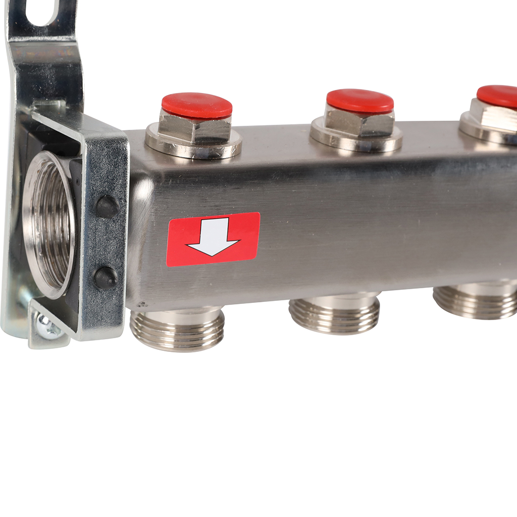 Коллектор из нержавеющей стали без расходомеров ROMMER, с клапаном вып. воздуха и сливом 10 выходов