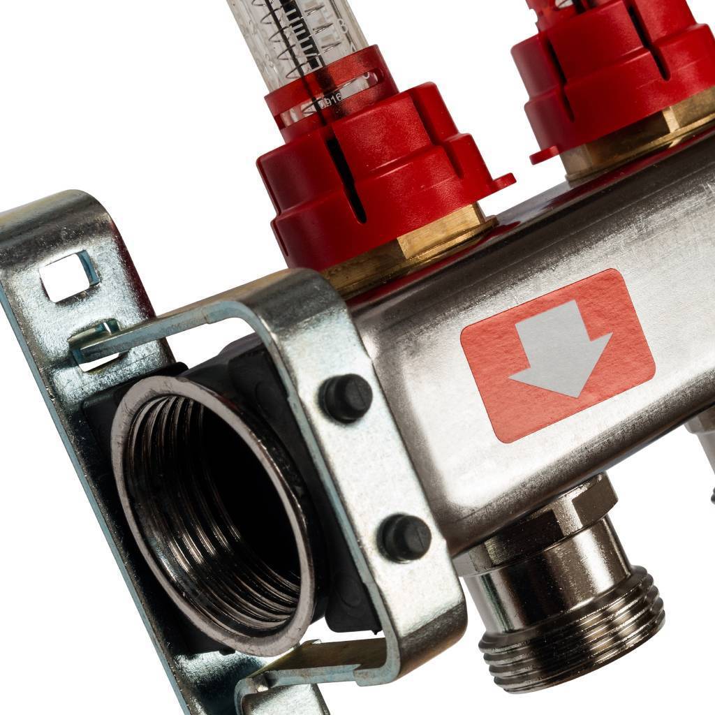 Коллектор из нержавеющей стали с расходомерами, с клапаном вып. воздуха и сливом STOUT 10 выходов, SMS-0927-000010