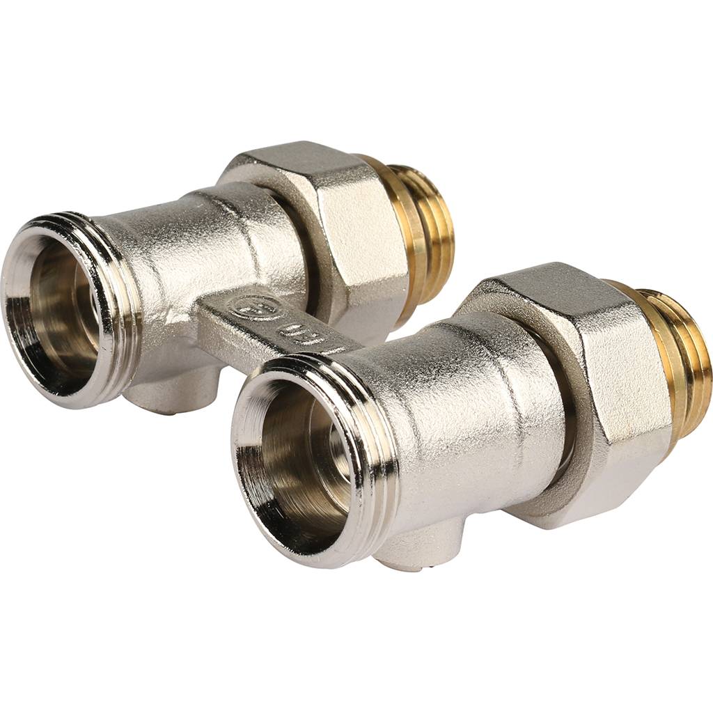 *12407271001 REHAU RAUTITAN Пара шаровых кранов с соед. нип. G 1/2xG 3/4, прямой (никелирован.), 12407271001