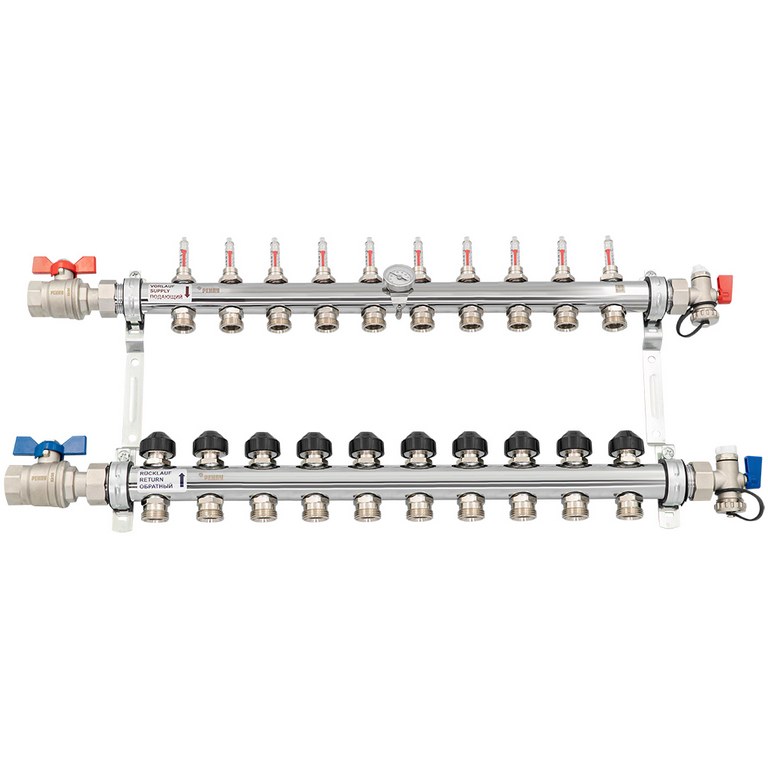 Комплект коллекторов с шаровыми кранами РЕХАУ HKV-D 10 контуров