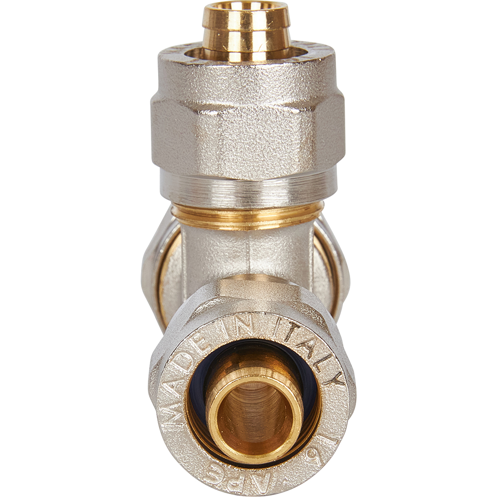 Тройник переходной STOUT 20х16х16 для металлопластиковых труб винтовой, SFS-0010-201616