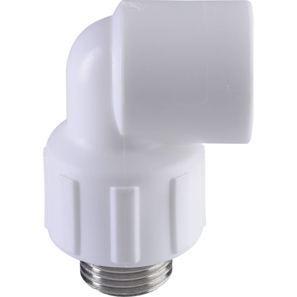 Угольник Политэк 20x1/2 с наружной резьбой для полипропиленовых труб под сварку (цвет белый)