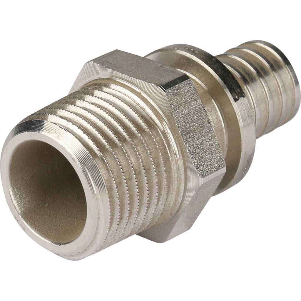 Переходник РЕХАУ RAUTITAN из нерж. стали с наружной резьбой 16 - R 1/2 для труб из сшит полиэтил аксиальный, 11377221001